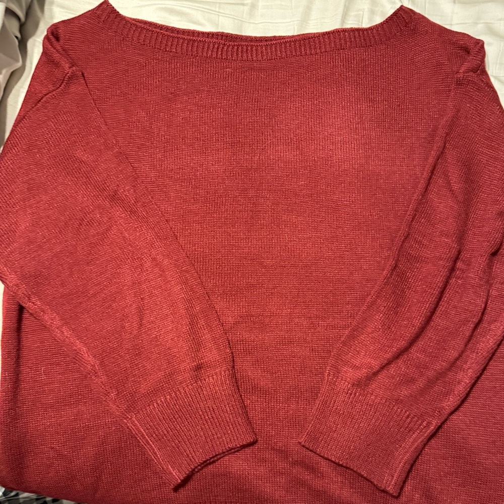 Red Off-the-Shoulder Sweater with Long Sleeves and Soft Knit Texture